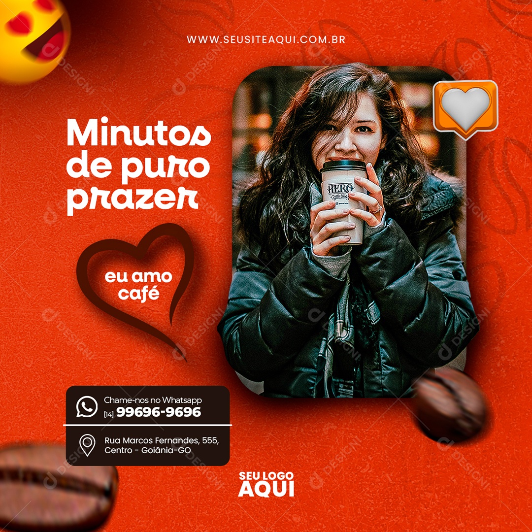 Cafeteria Minutos de Puro Prazer Eu Amo Café Social Media PSD Editável
