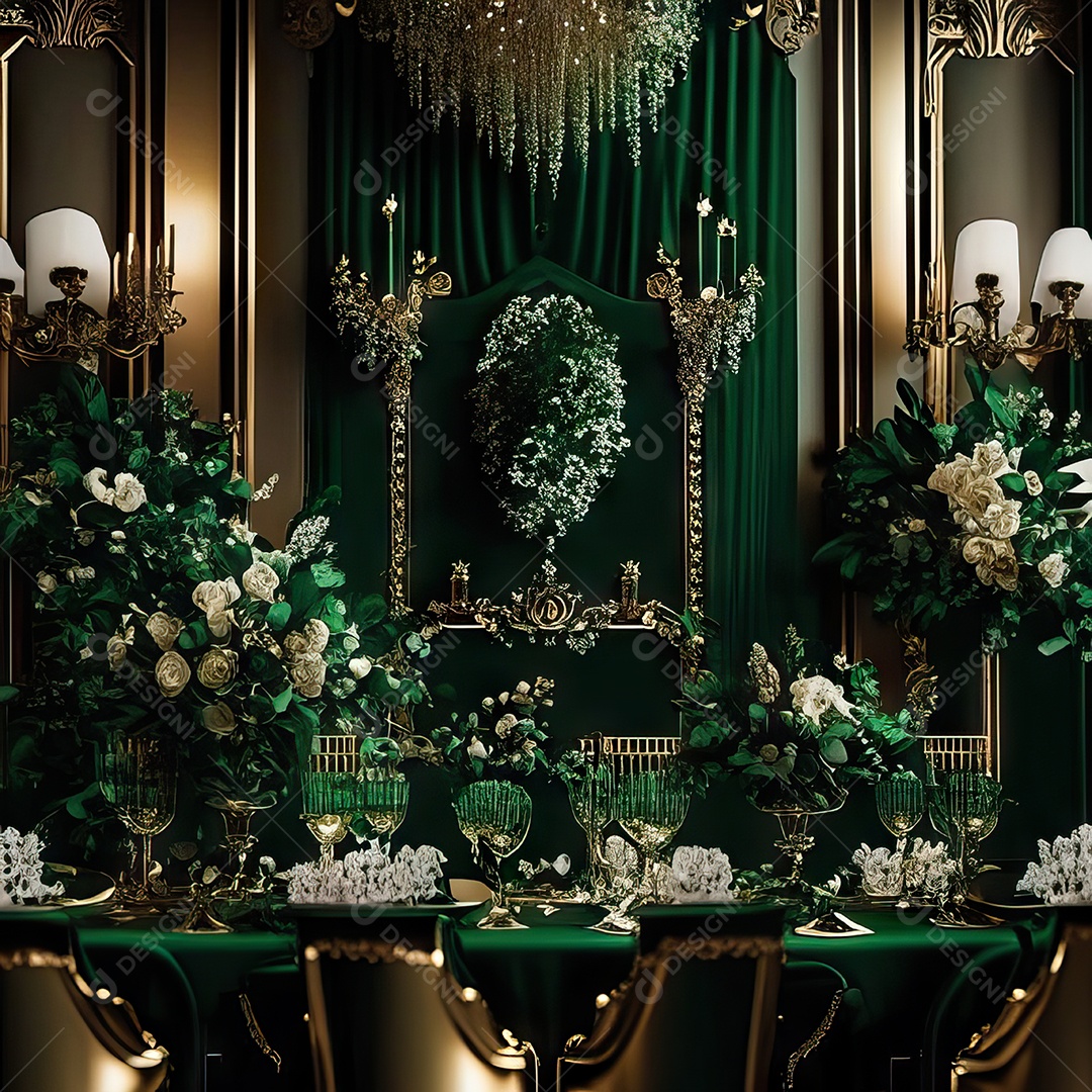 Cenário de casamento cadeiras almofadadas