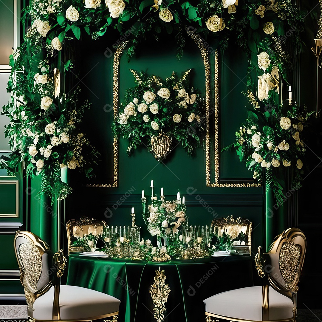 Cenário de casamento cadeiras almofadadas