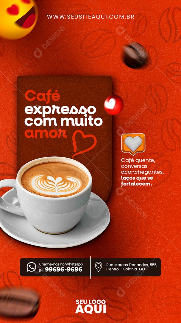 Story Cafeteria Café Expresso com Muito Amor Café Quente Conversas Aconchegantes Social Media PSD Editável
