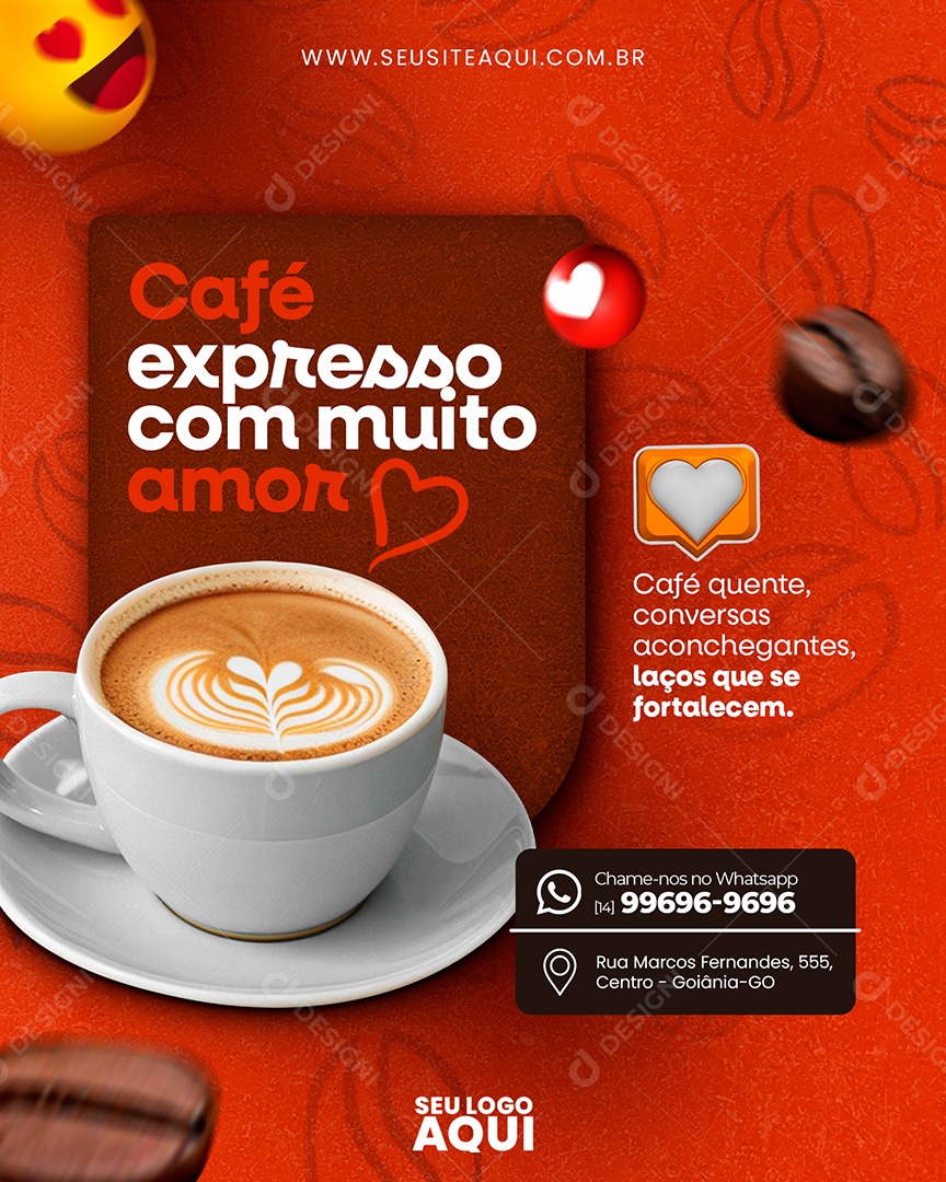 Social Media Cafeteria Café Expresso com Muito Amor Café Quente Conversas Aconchegantes PSD Editável