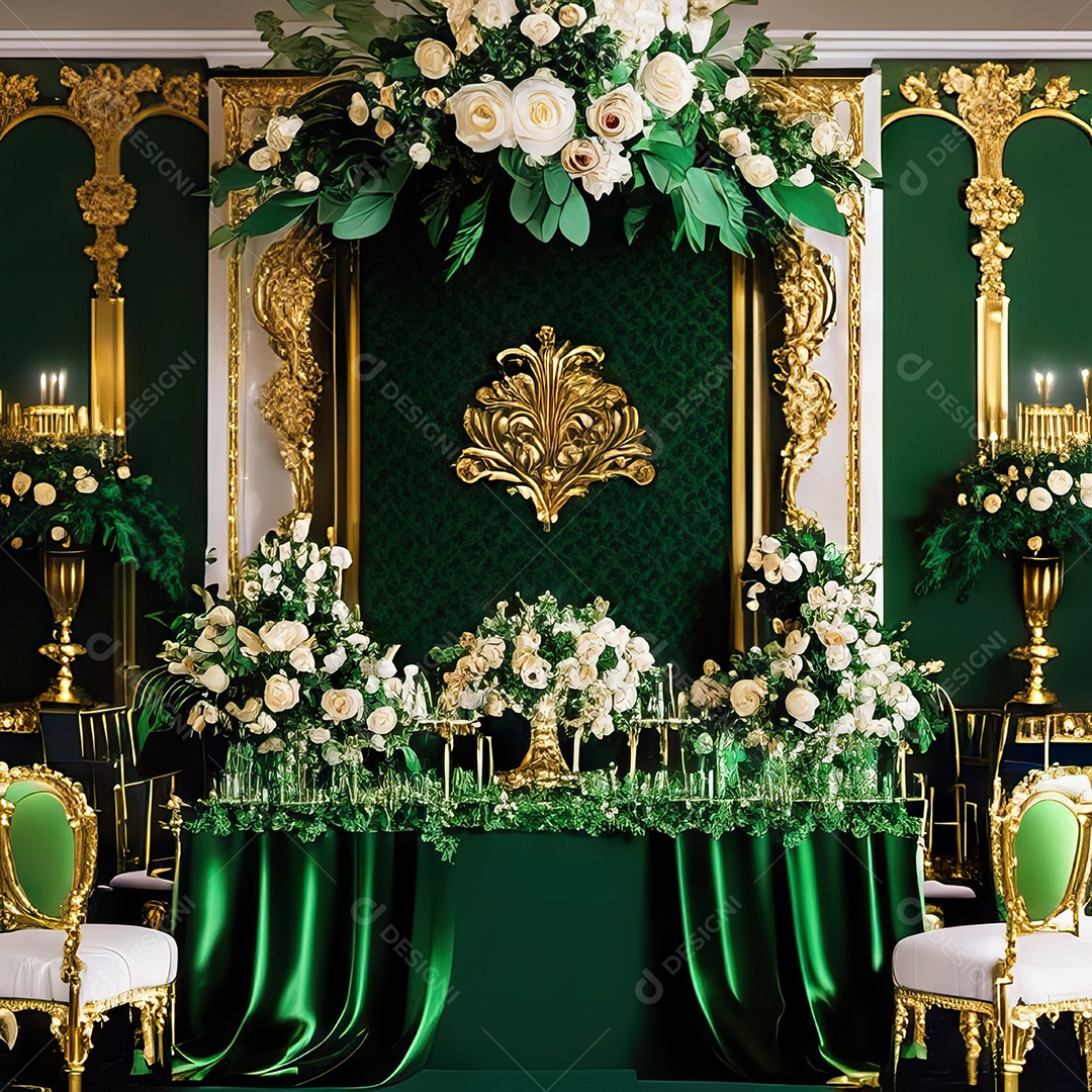 Cenário de casamento cadeiras almofadadas