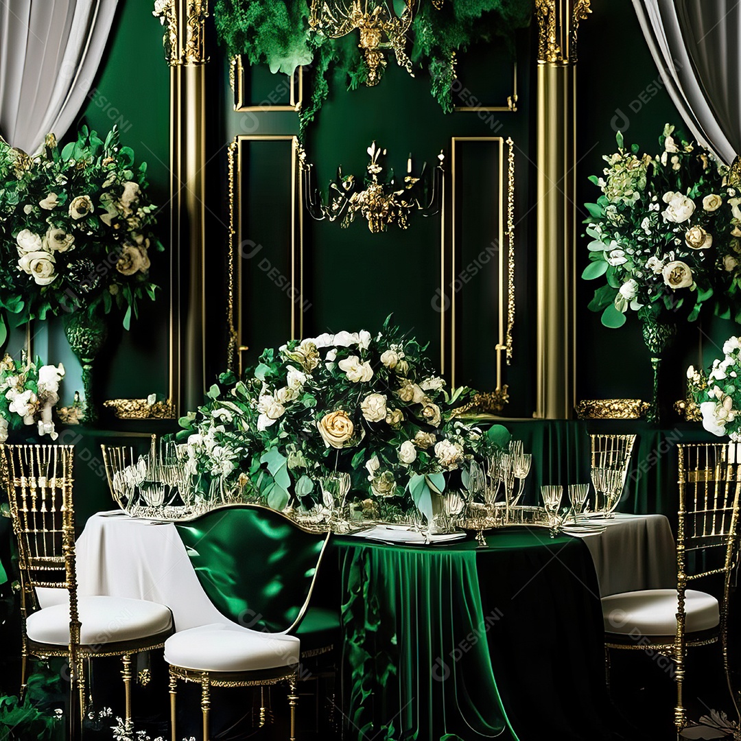 Cenário de casamento cadeiras almofadadas