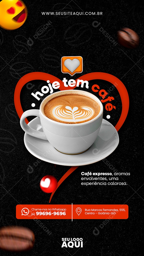 Story Cafeteria Hoje Tem Café Aromas Envolventes Café Expresso uma Experiência Calorosa Social Media PSD Editável