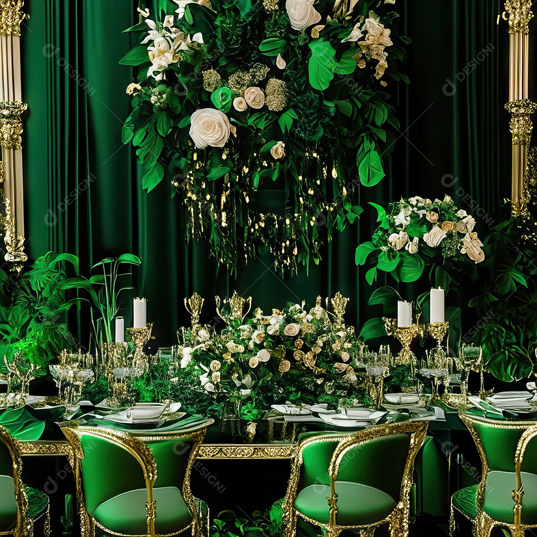 Cenário de casamento cadeiras almofadadas