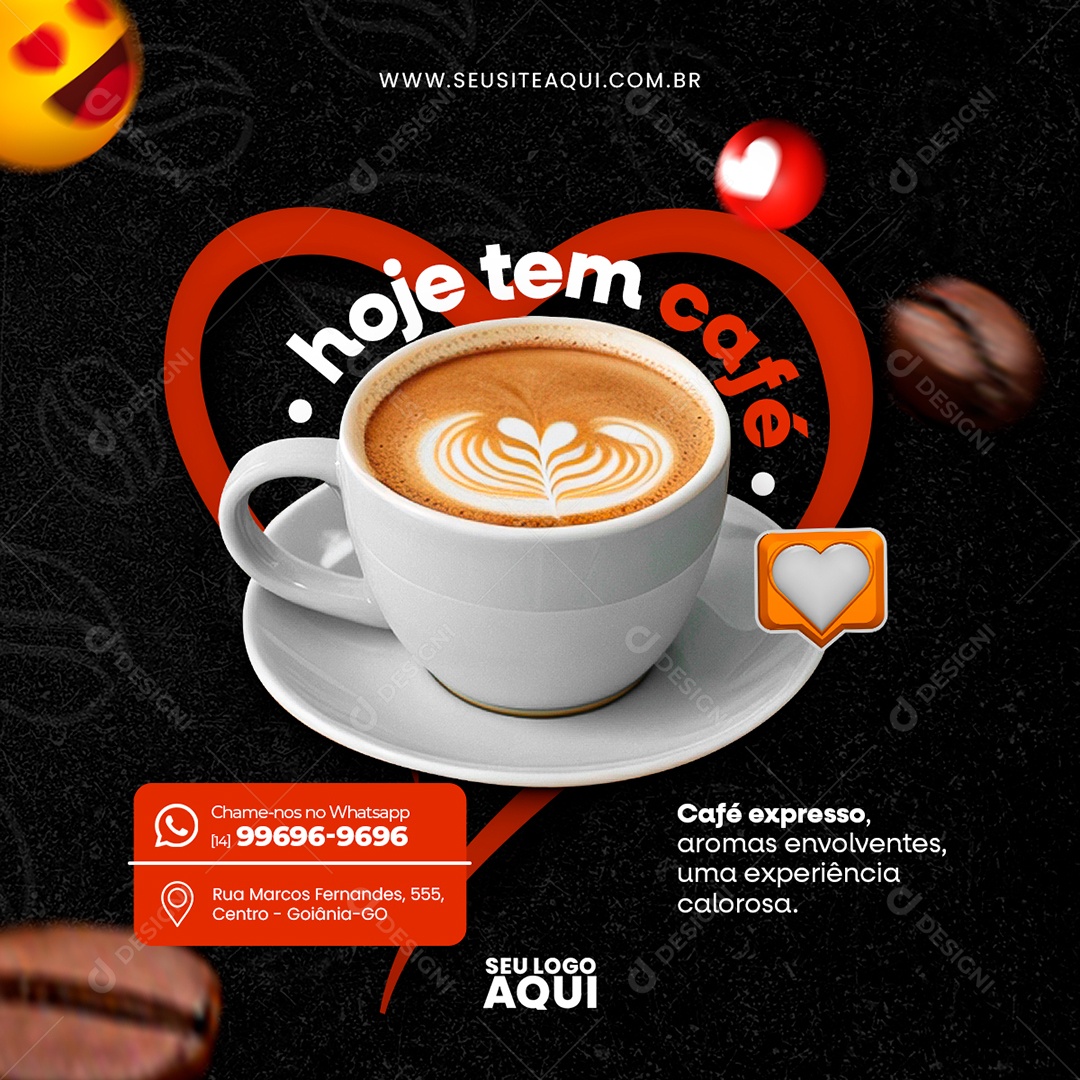 Cafeteria Hoje Tem Café Aromas Envolventes Café Expresso uma Experiência Calorosa Social Media PSD Editável