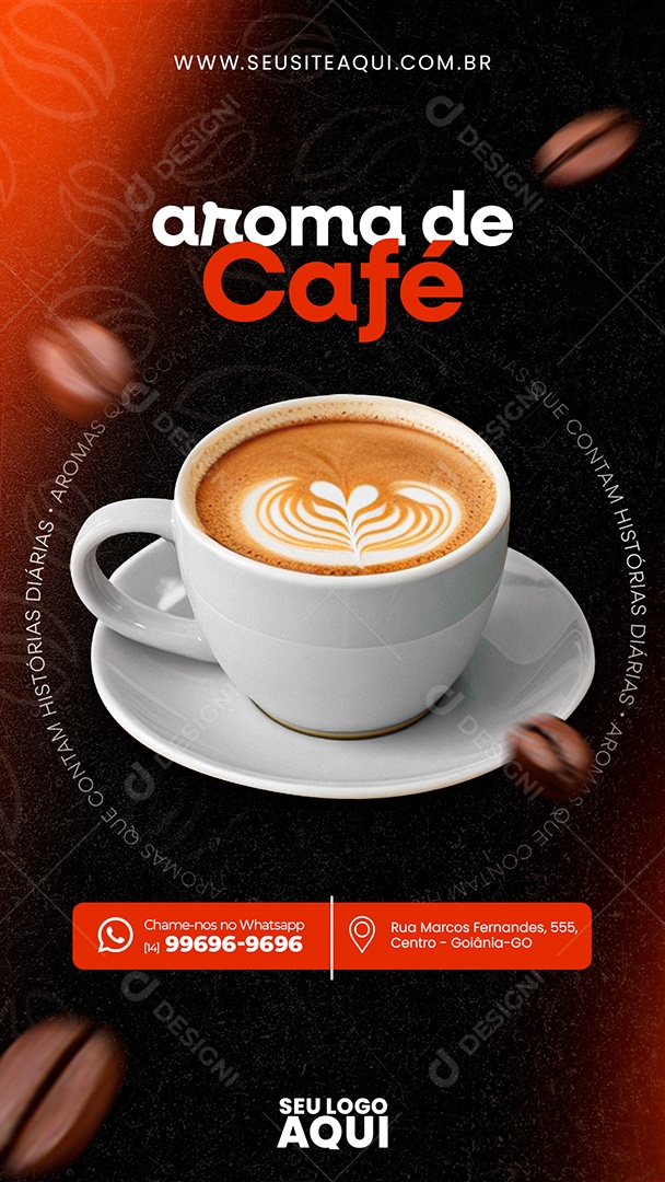 Story Cafeteria Aroma de Café Aromas que Contam Histórias Diária Social Media PSD Editável