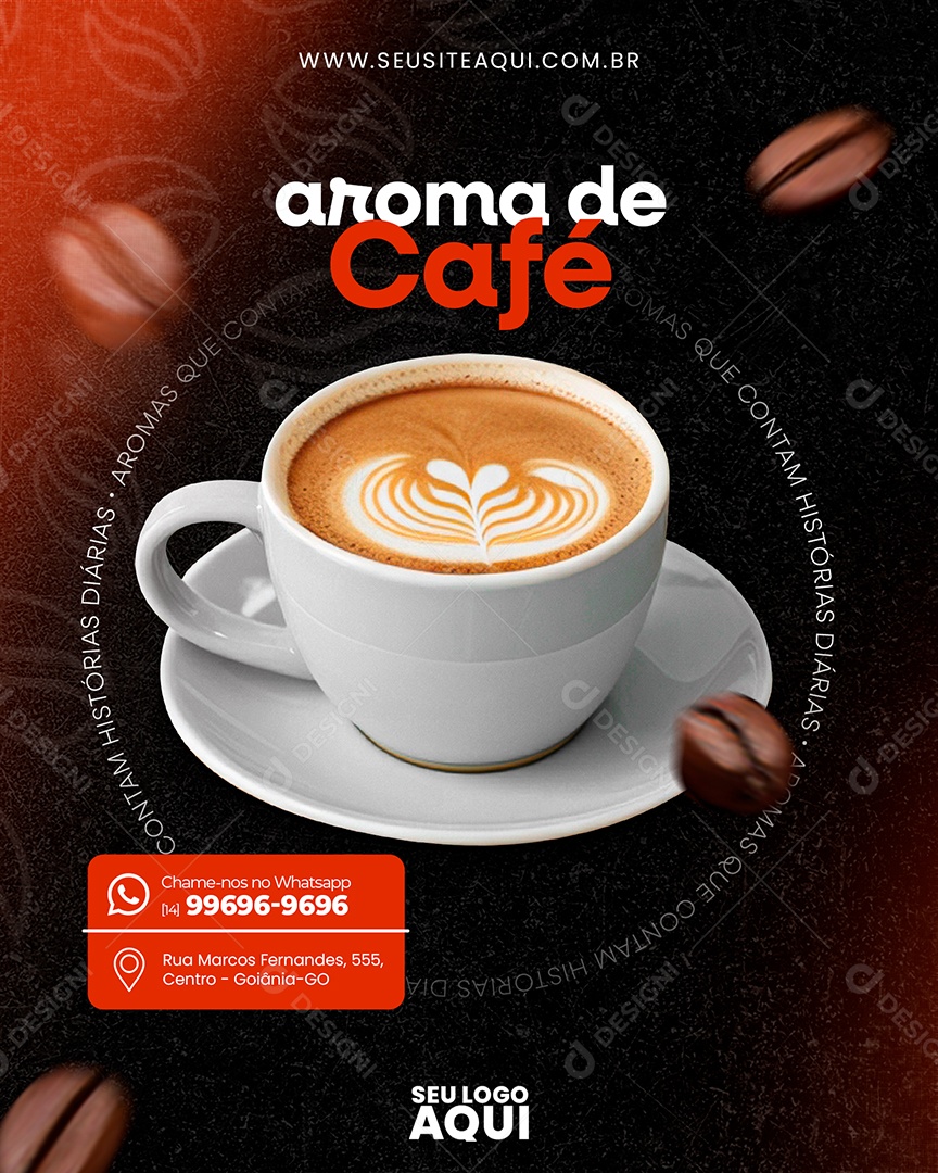 Social Media Cafeteria Aroma de Café Aromas que Contam Histórias Diária PSD Editável