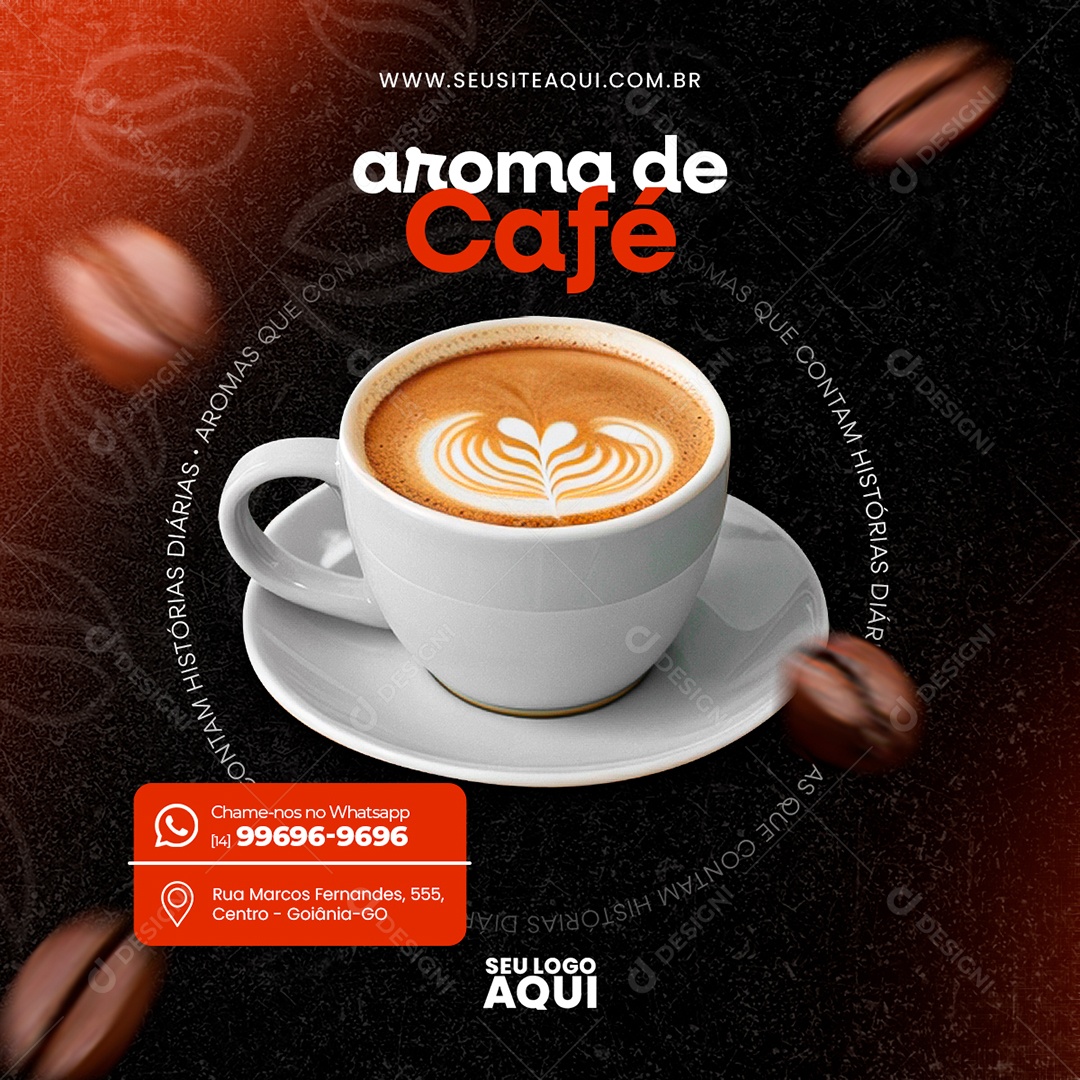 Cafeteria Aroma de Café Aromas que Contam Histórias Diária Social Media PSD Editável