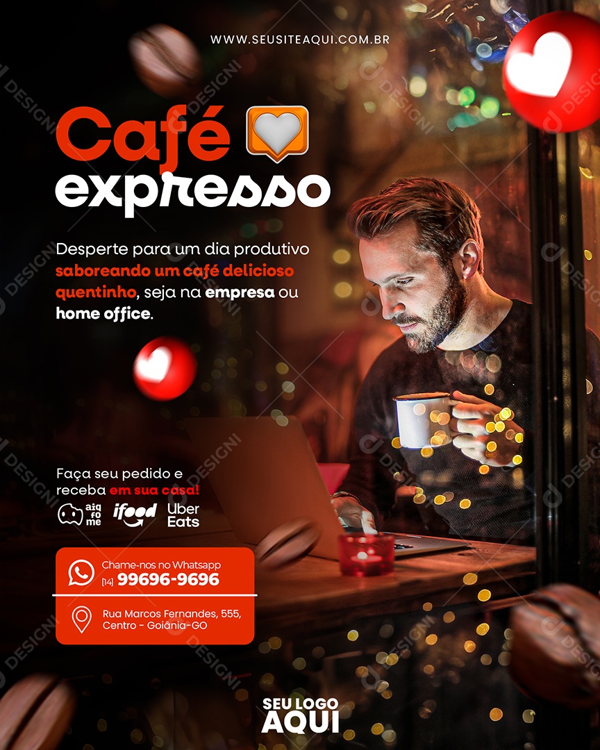 Social Media Cafeteria Café Expresso Desperte para um Dia Produtivo Saboreando um Café Delicioso PSD Editável