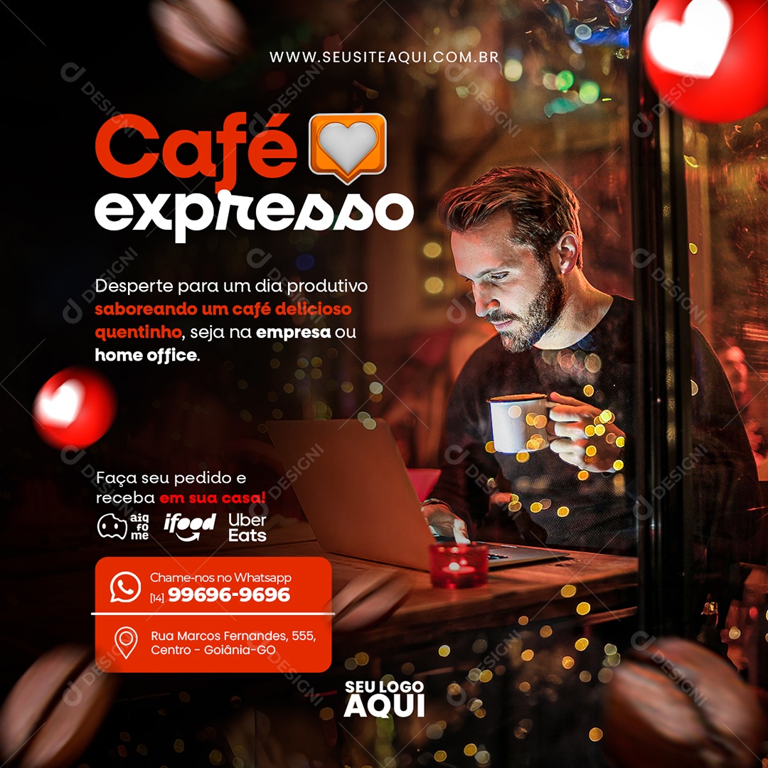 Cafeteria Café Expresso Desperte para um Dia Produtivo Saboreando um Café Delicioso Social Media PSD Editável