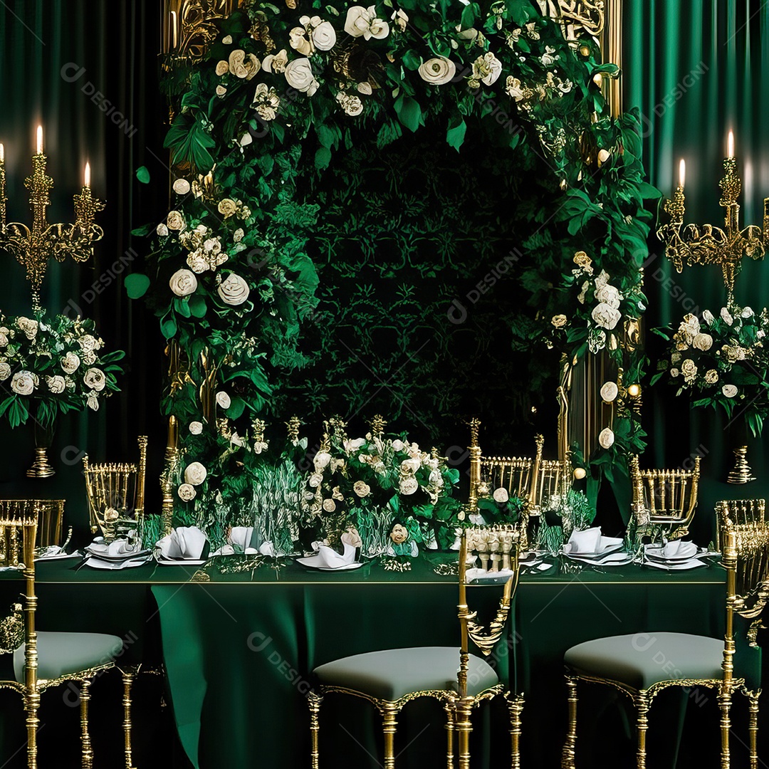 Cenário de casamento cadeiras almofadadas