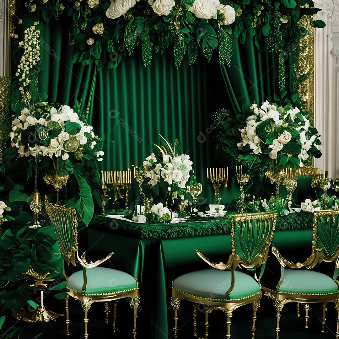 Cenário de casamento cadeiras almofadadas