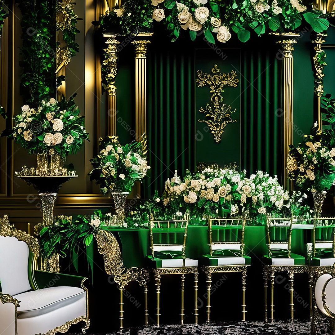 Cenário de casamento cadeiras almofadadas