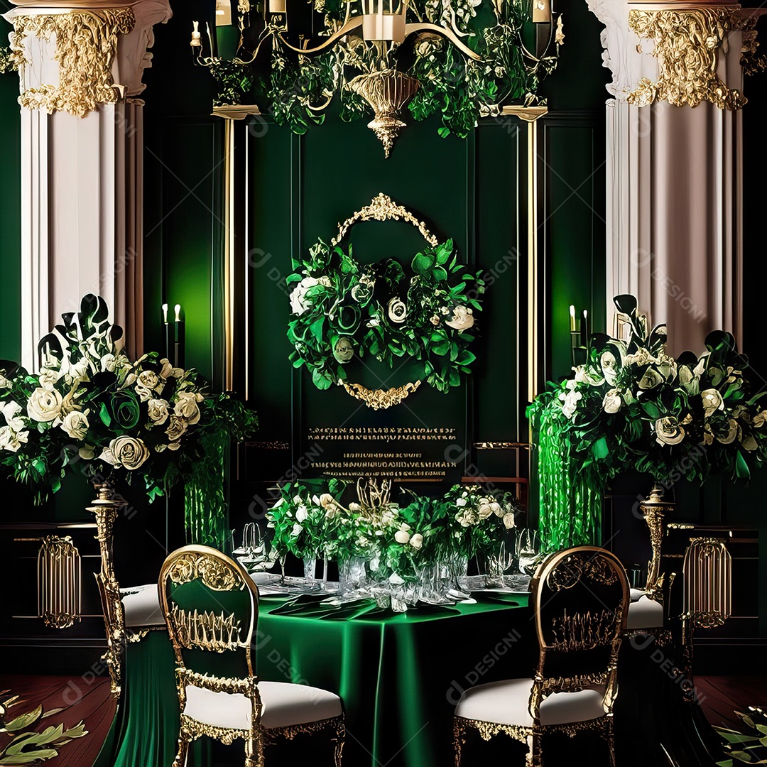 Cenário de casamento cadeiras almofadadas