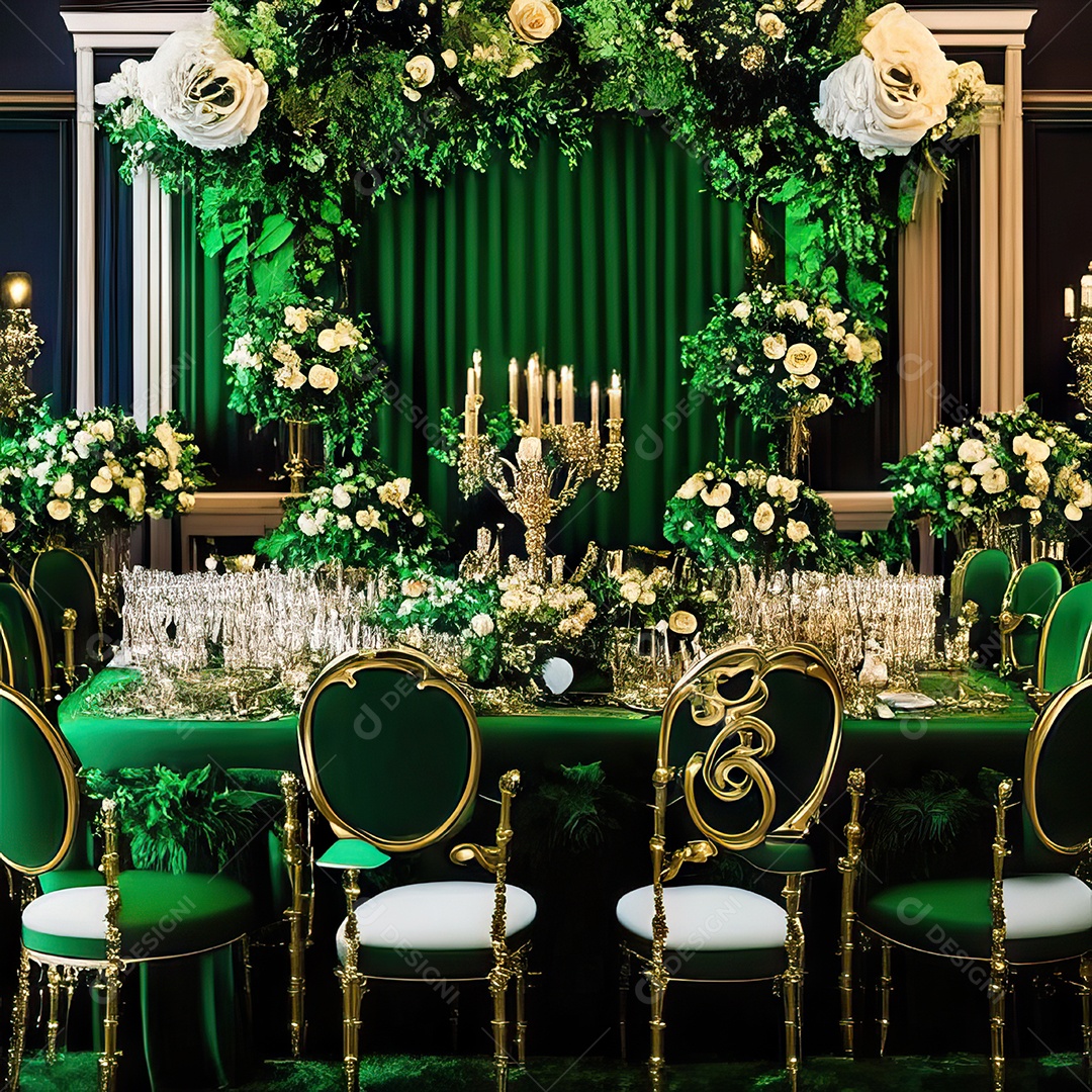 Cenário de casamento cadeiras almofadadas