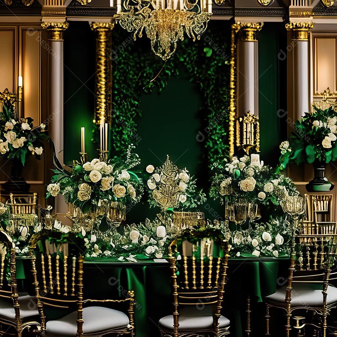 Cenário de casamento cadeiras almofadadas