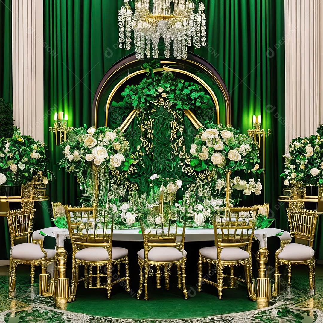 Cenário de casamento cadeiras almofadadas