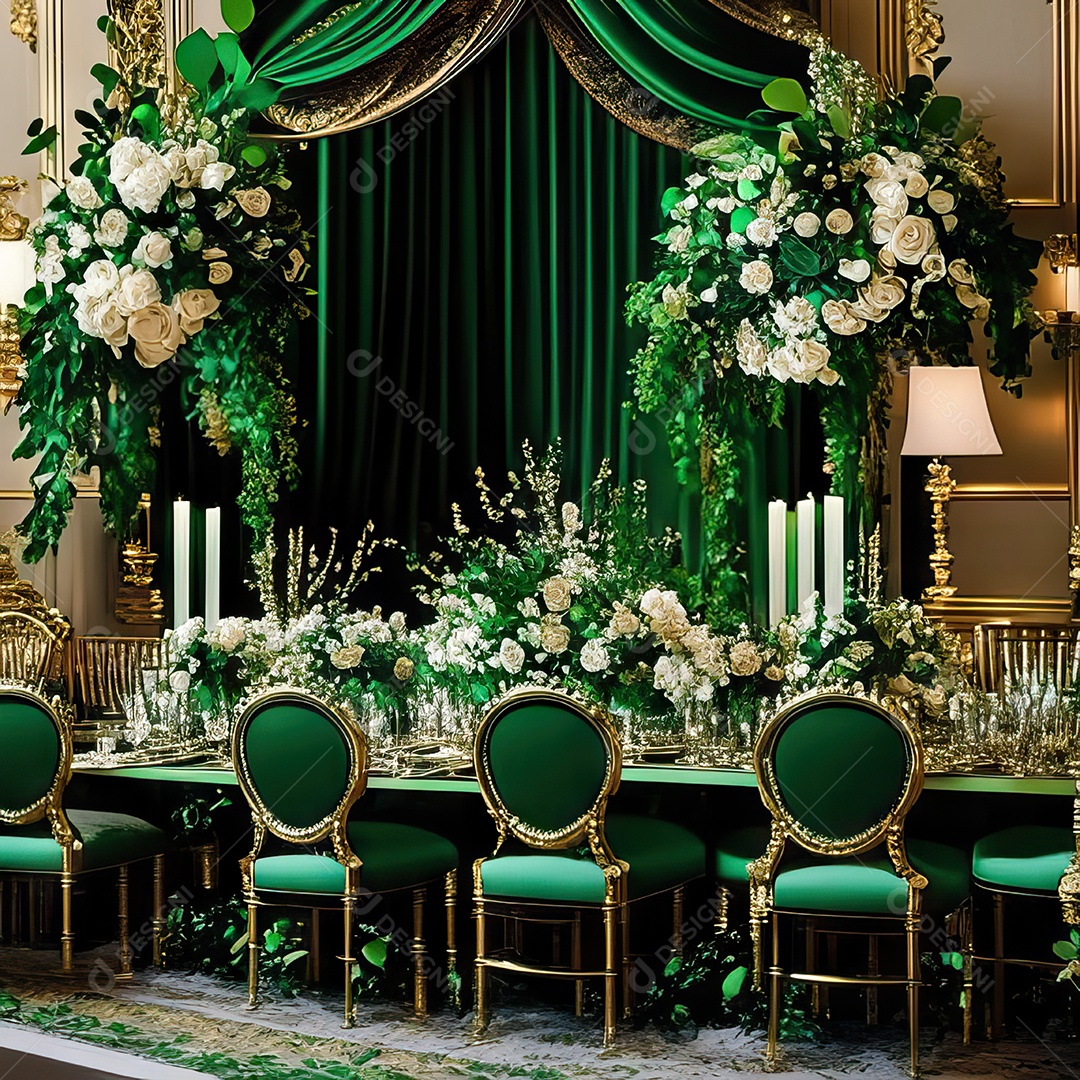 Cenário de casamento cadeiras almofadadas