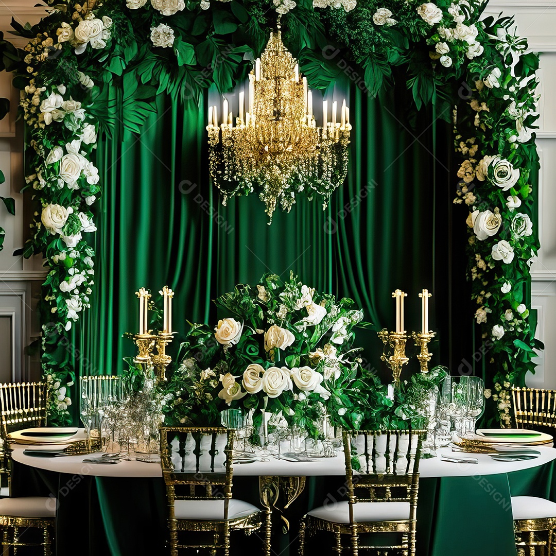 Cenário de casamento cadeiras almofadadas