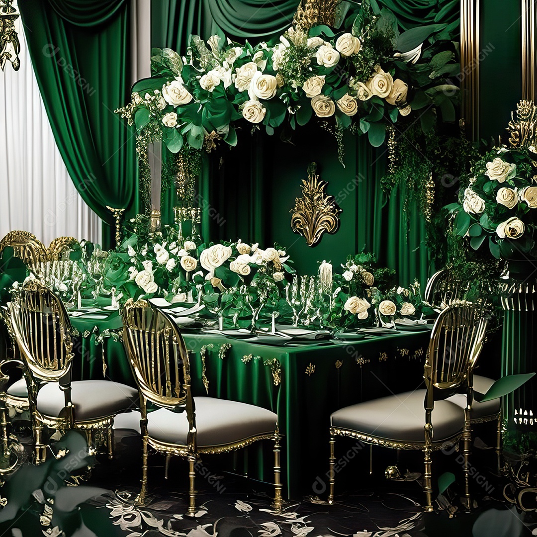 Cenário de casamento cadeiras almofadadas