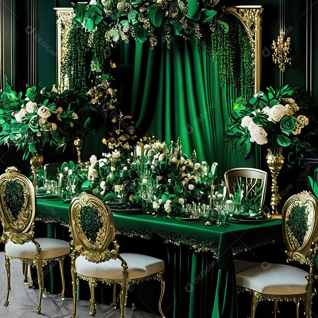 Cenário de casamento cadeiras almofadadas