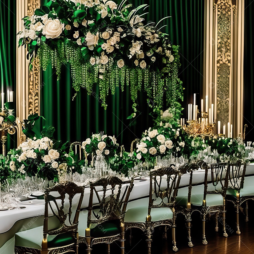 Cenário de casamento cadeiras almofadadas