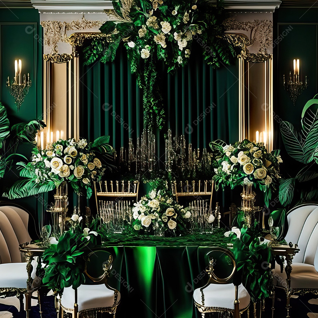 Cenário de casamento cadeiras almofadadas