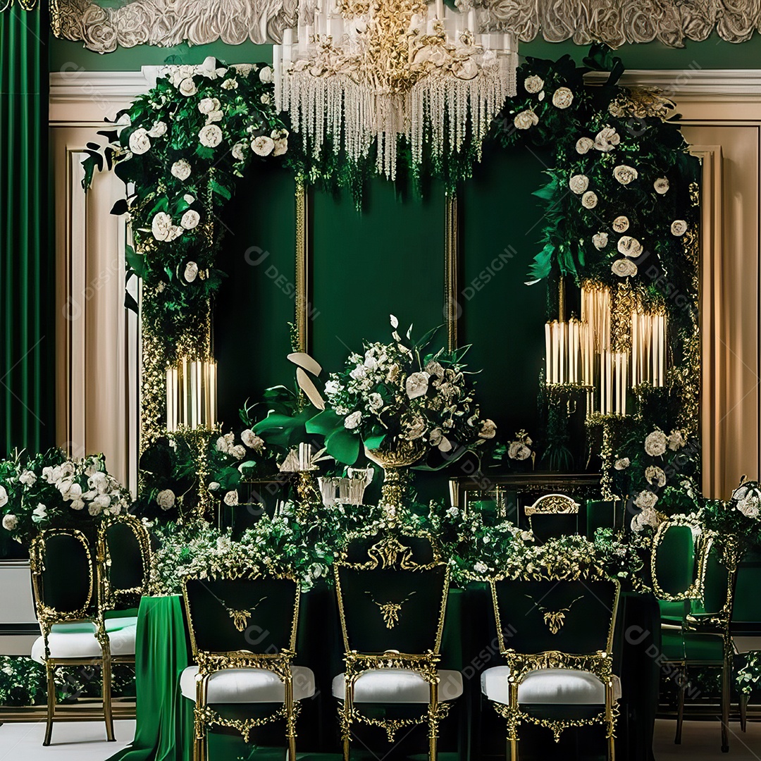 Cenário de casamento cadeiras almofadadas