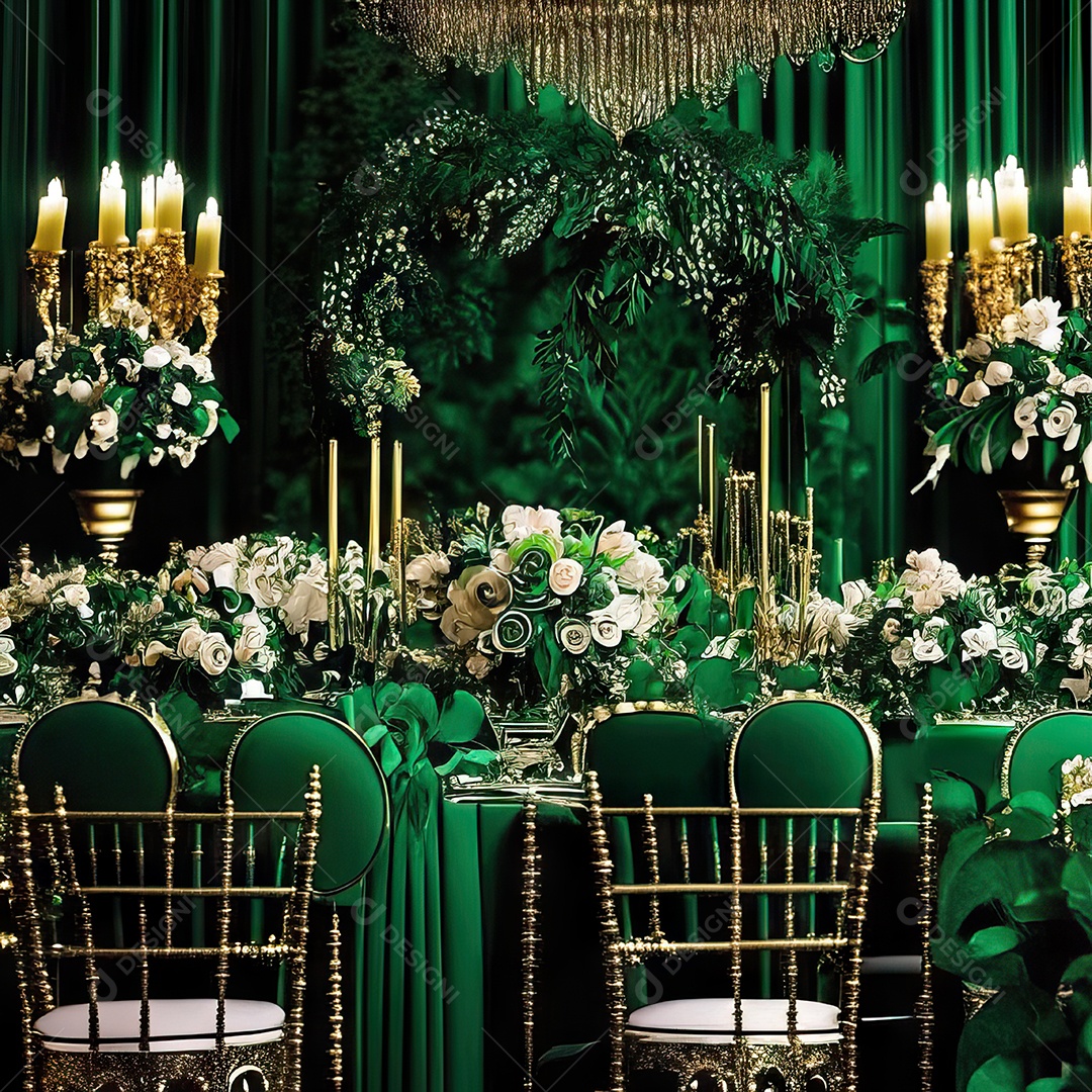 Cenário de casamento cadeiras almofadadas