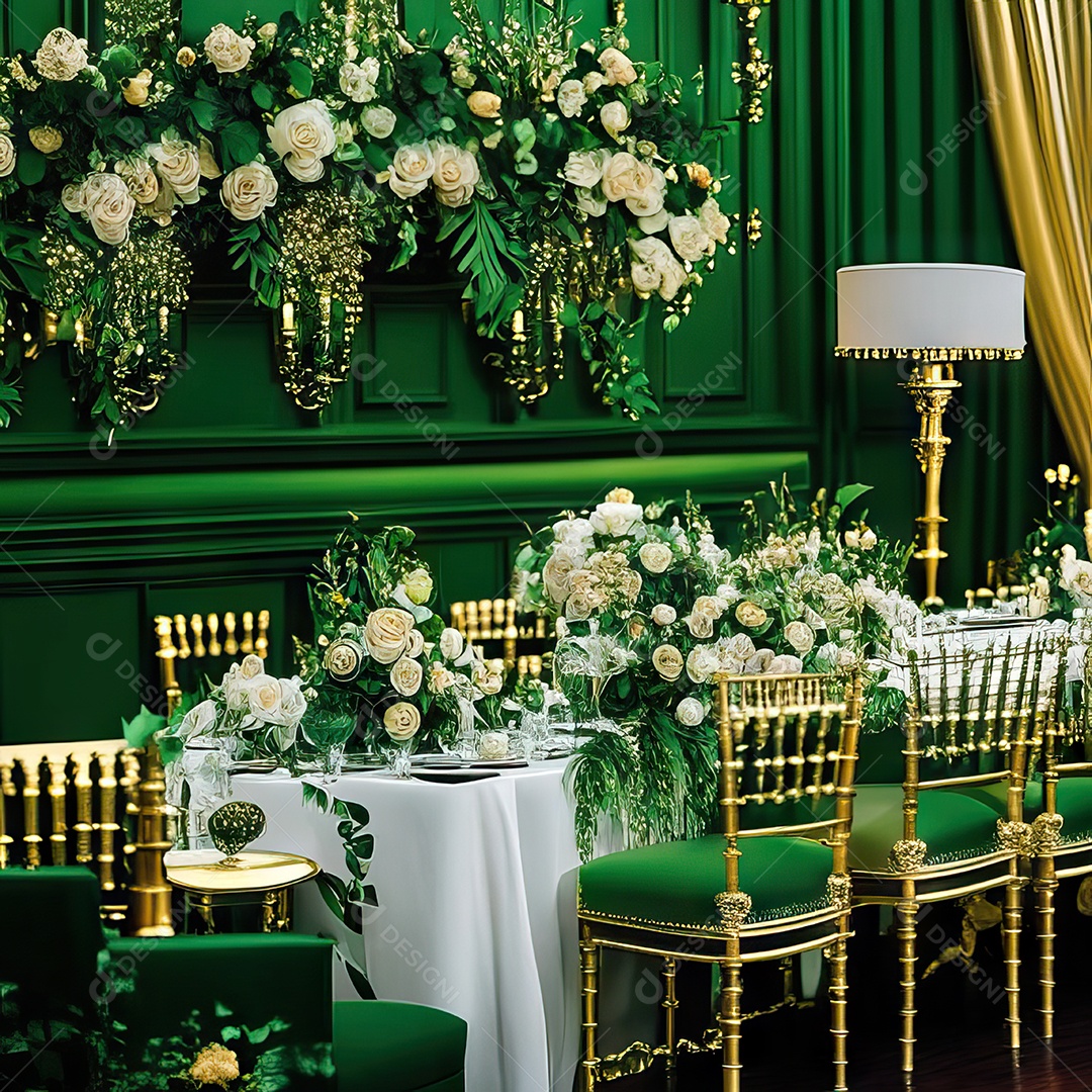 Cenário de casamento cadeiras almofadadas