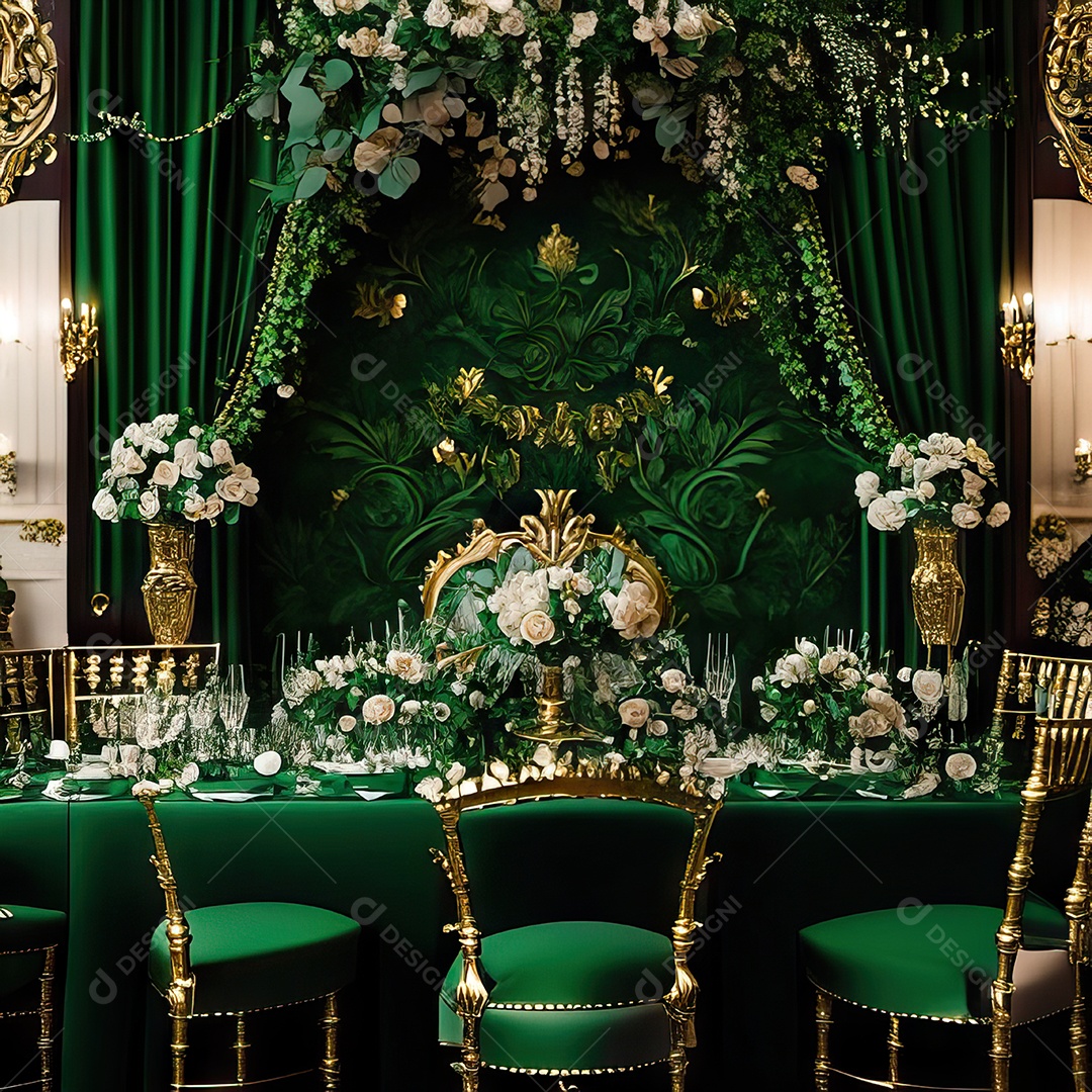 Cenário de casamento cadeiras almofadadas