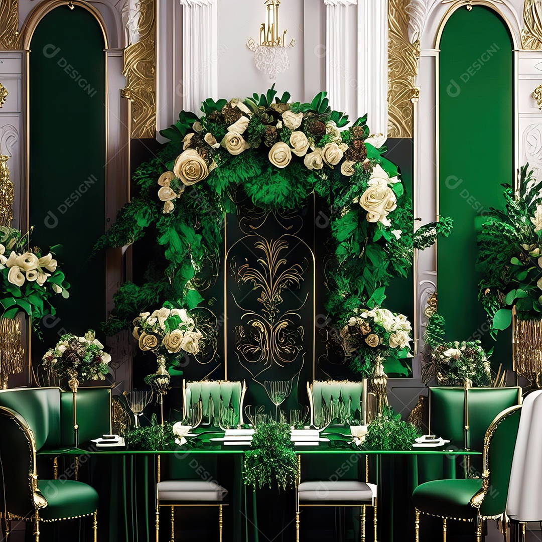 Cenário de casamento cadeiras almofadadas