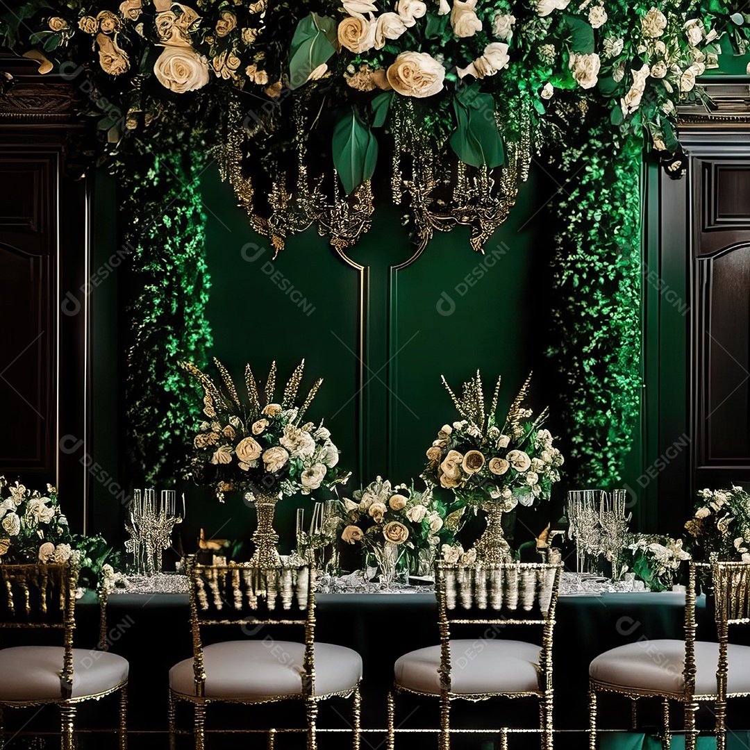 Cenário de casamento cadeiras almofadadas