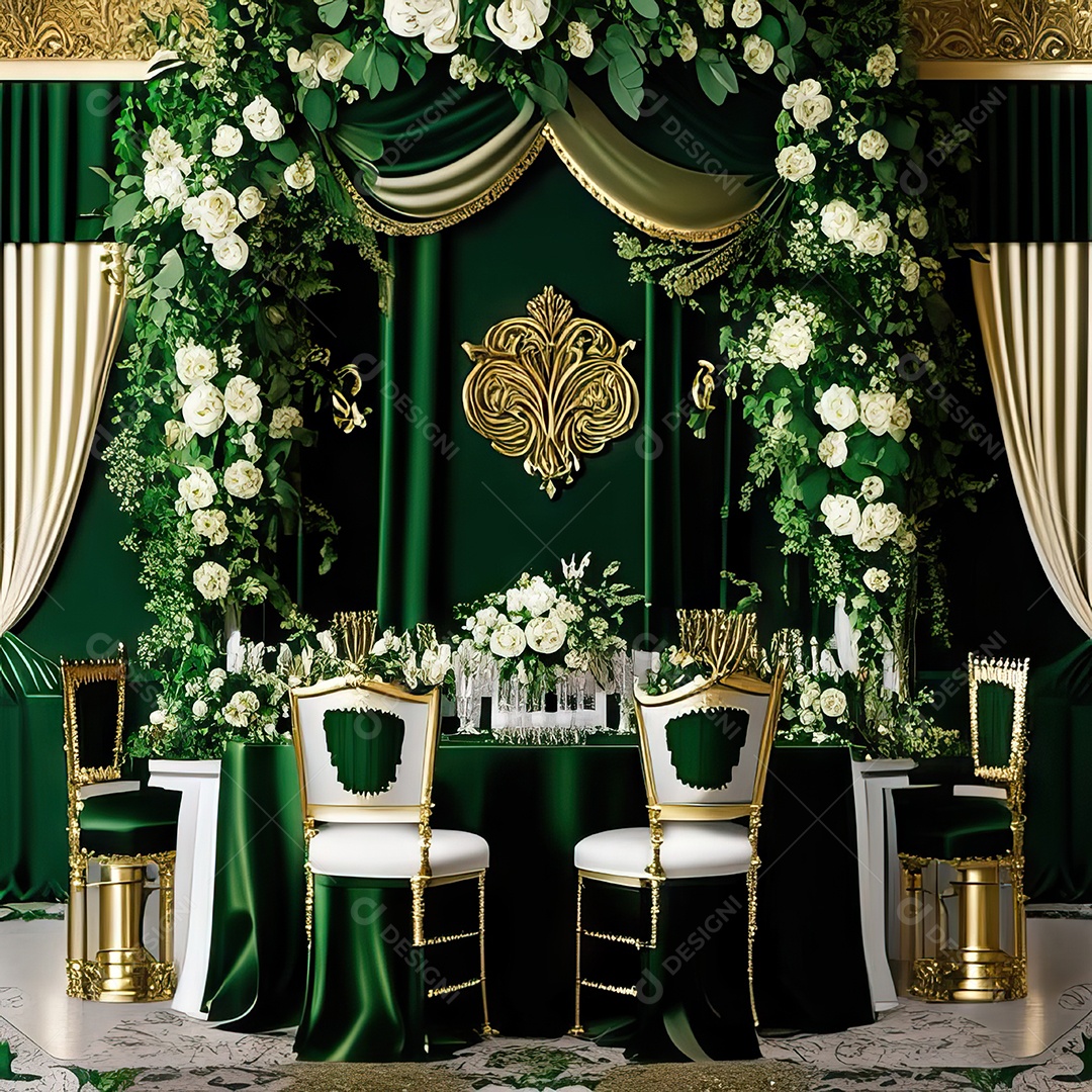 Cenário de casamento cadeiras almofadadas