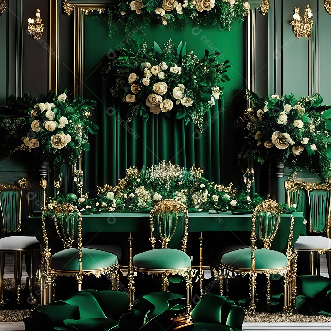 Cenário de casamento cadeiras almofadadas