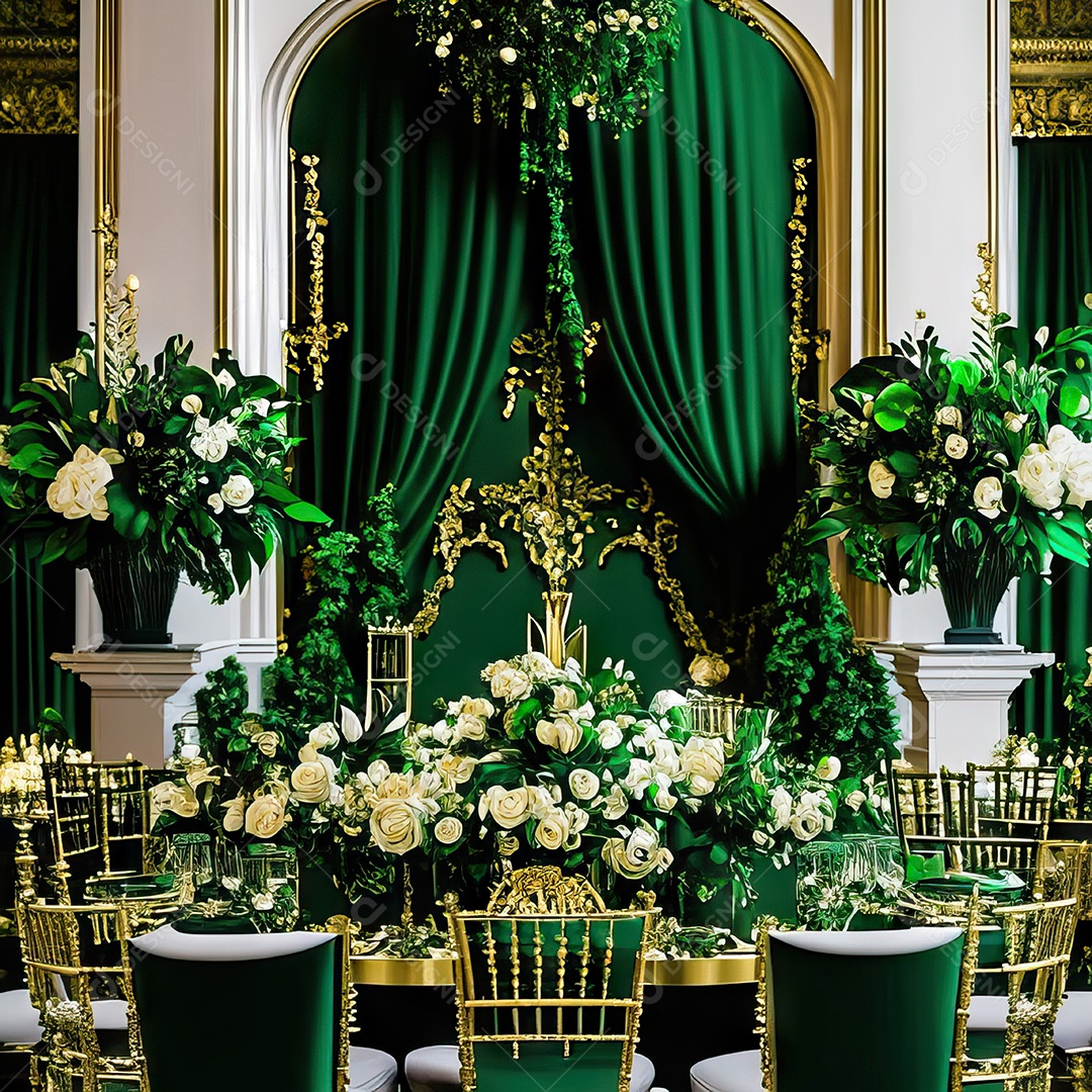 Cenário de casamento cadeiras almofadadas