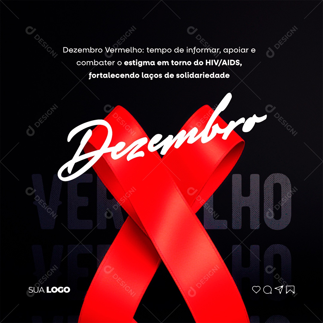 Dezembro Vermelho Tempo de Informar Apoiar e Combater o Estigma em Torno do HIV AIDS Social Media PSD Editável