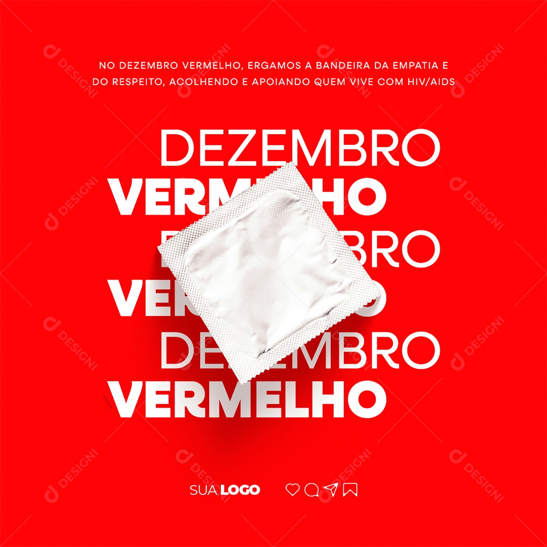 Dezembro Vermelho Ergamos a Bandeira da  Empatia e do Respeito Social Media PSD Editável