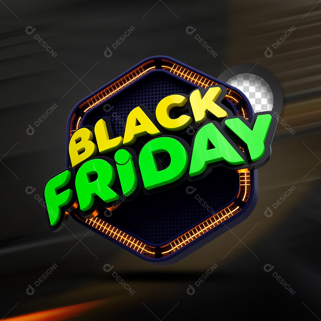 Black Friday Selo 3D Verde Dourado para Composição PSD