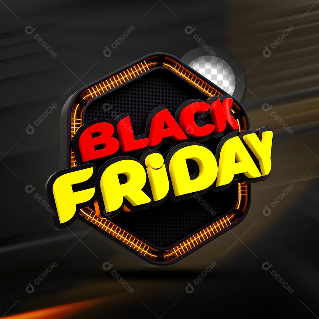 Black Friday Elemento 3D Dourado Vermelho para Composição PSD