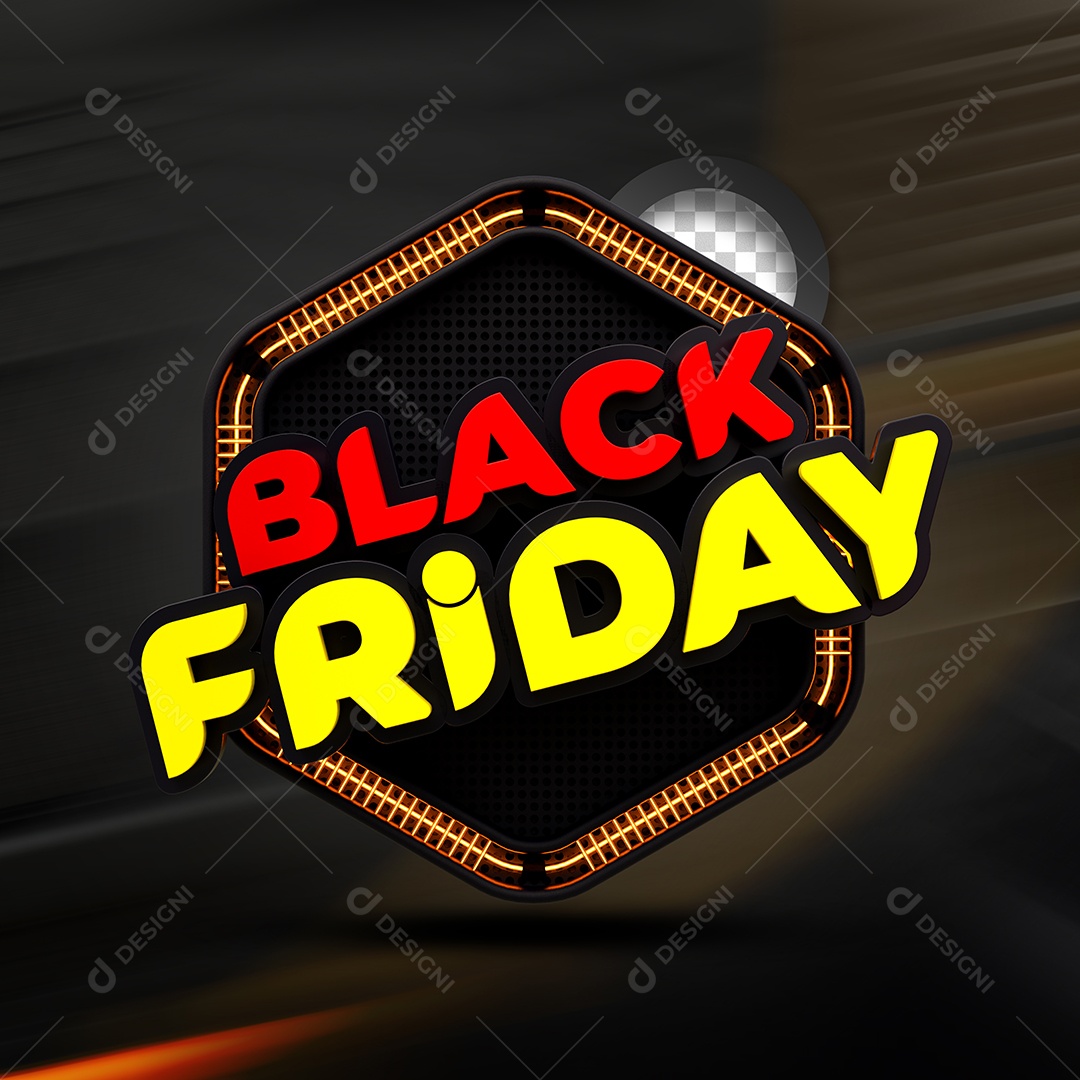 Black Friday Vermelho Dourado Selo 3D para Composição PSD