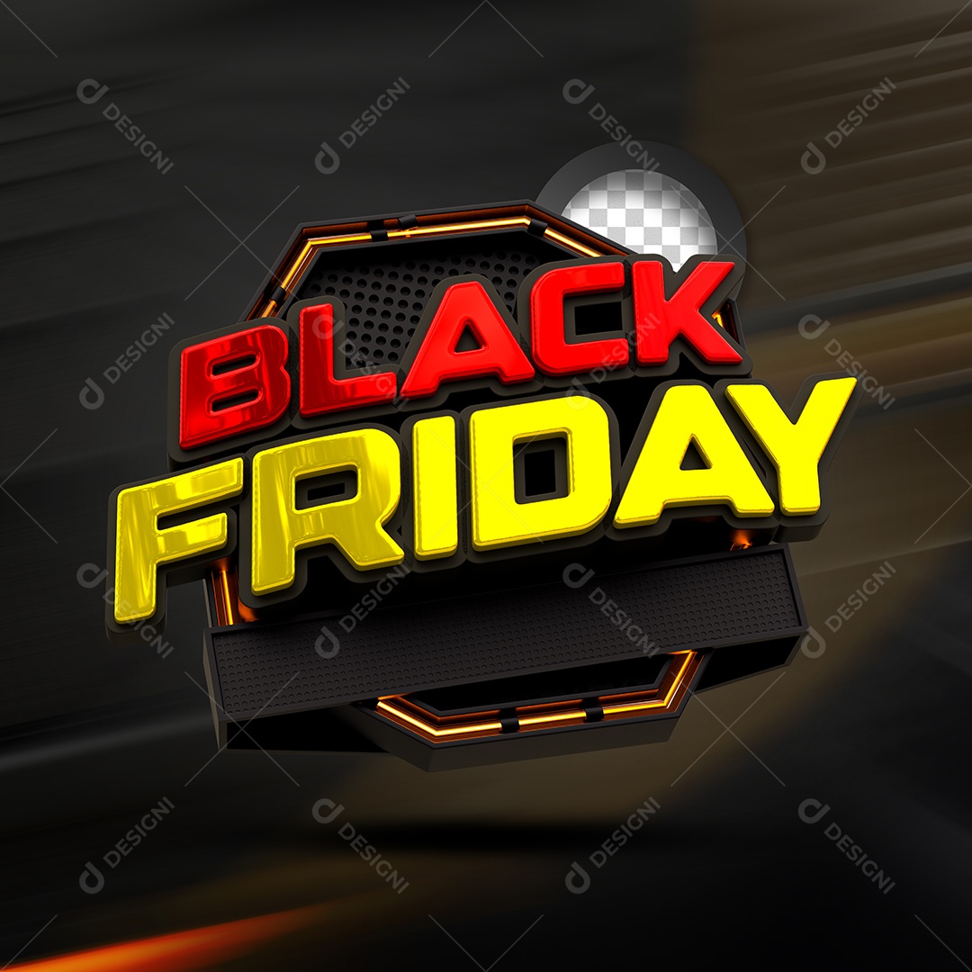 Black Friday Selo 3D Dourado Vermelho para Composição PSD
