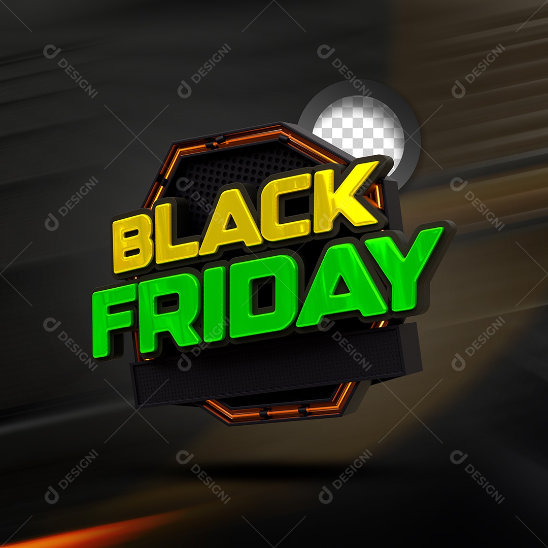 Black Friday Selo 3D Dourado Verde para Composição PSD