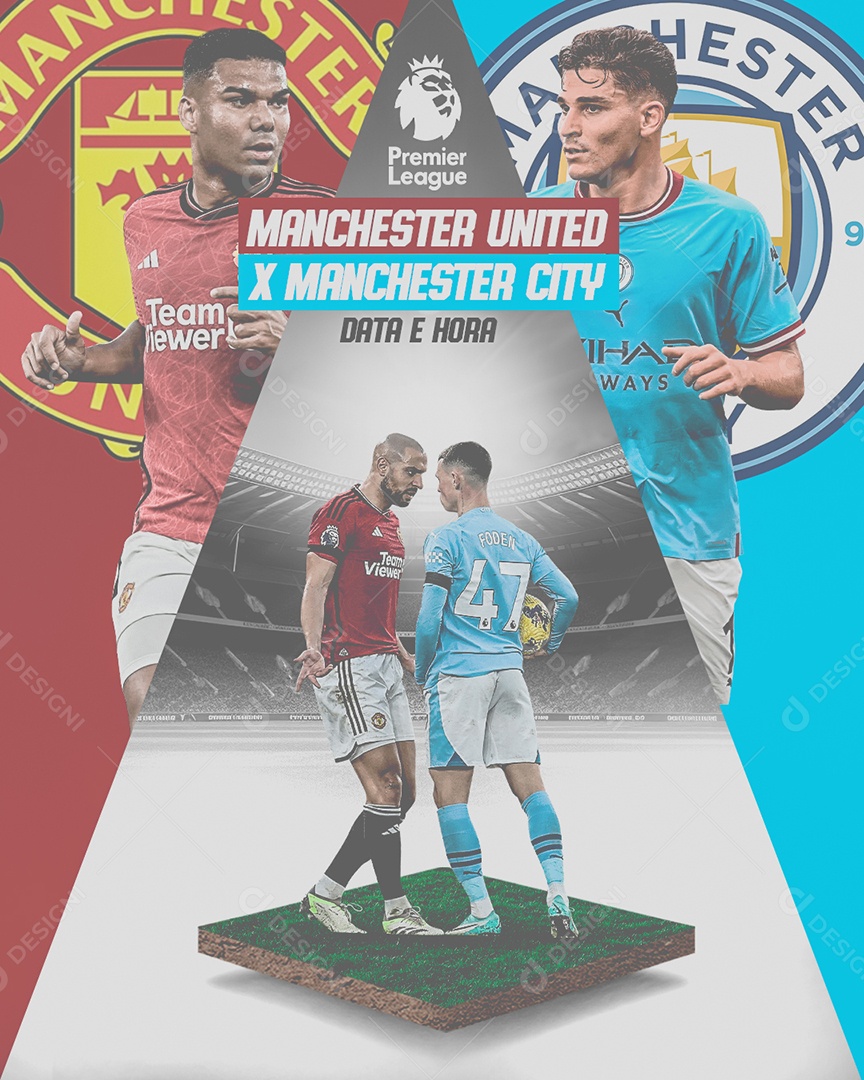 Social Media Flyer Manchester United X Manchester City PSD Editável