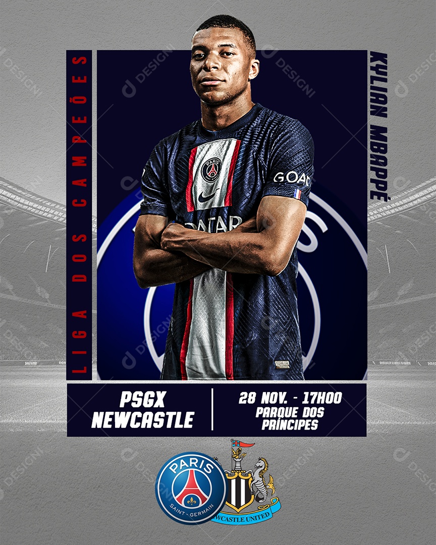 Social Media Flyer Liga Dos Campeões PSG X NewCastle PSD Editável