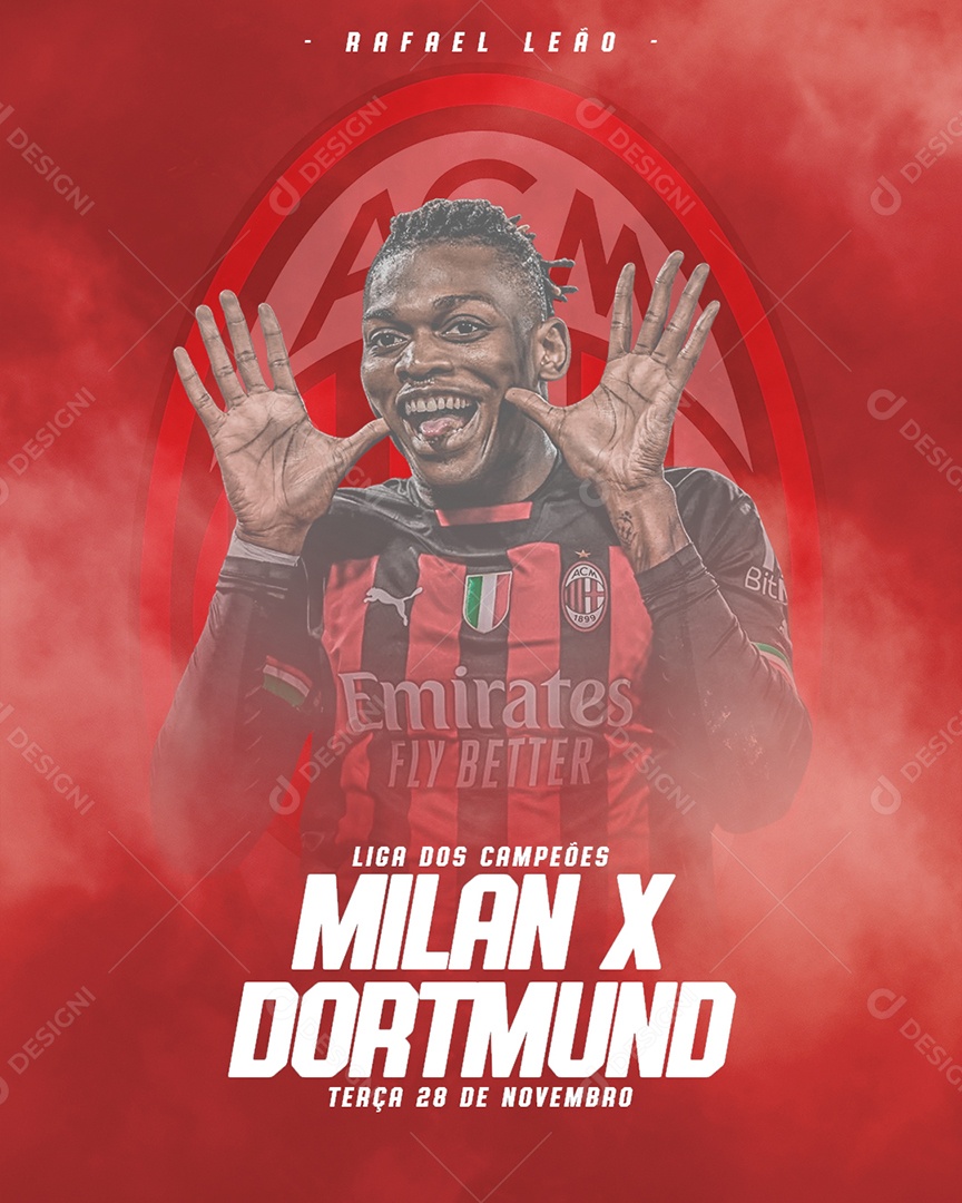 Social Media Flyer Liga Dos Campeões Milan X Dortmund PSD Editável