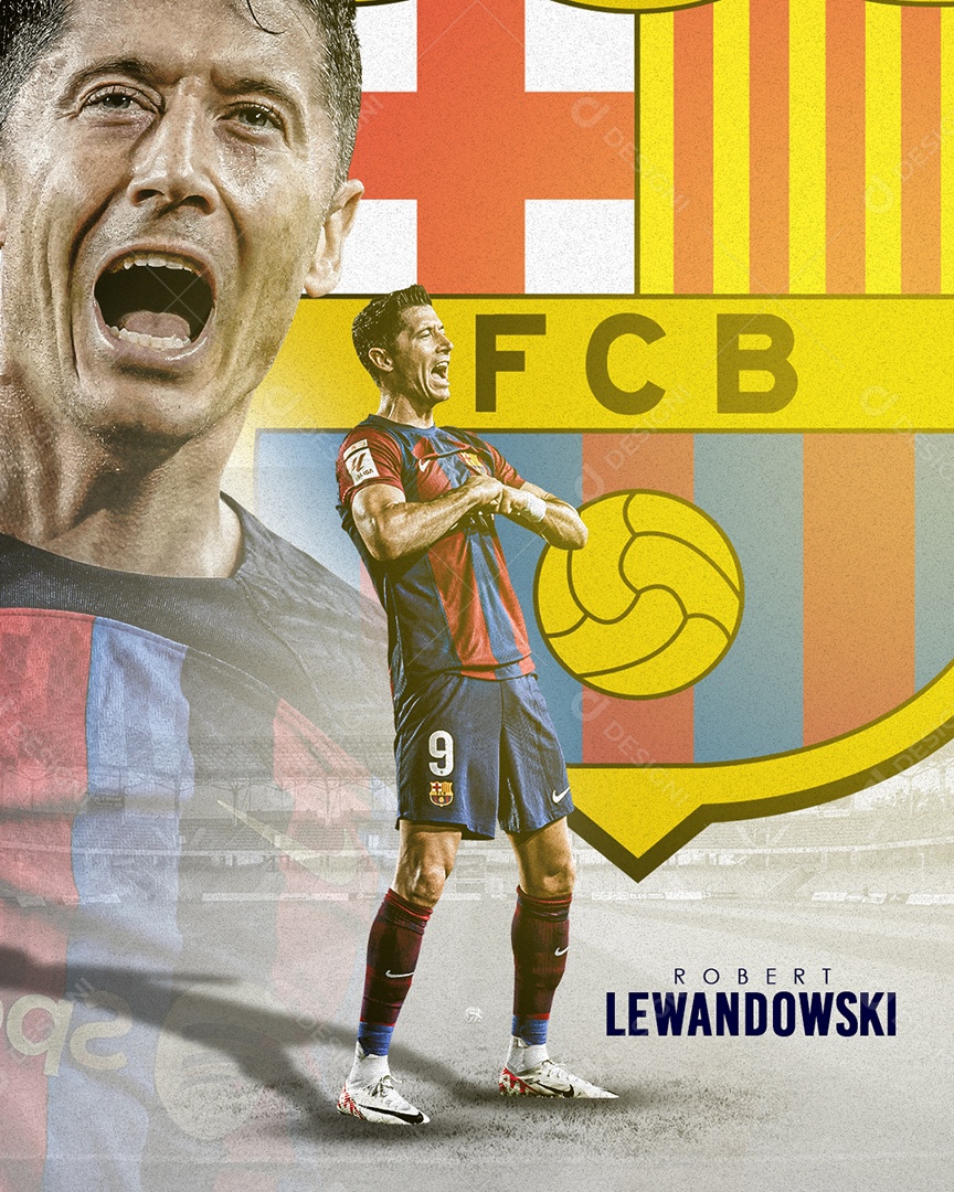 Social Media Flyer Robert Lewandowski Barcelona PSD Editável