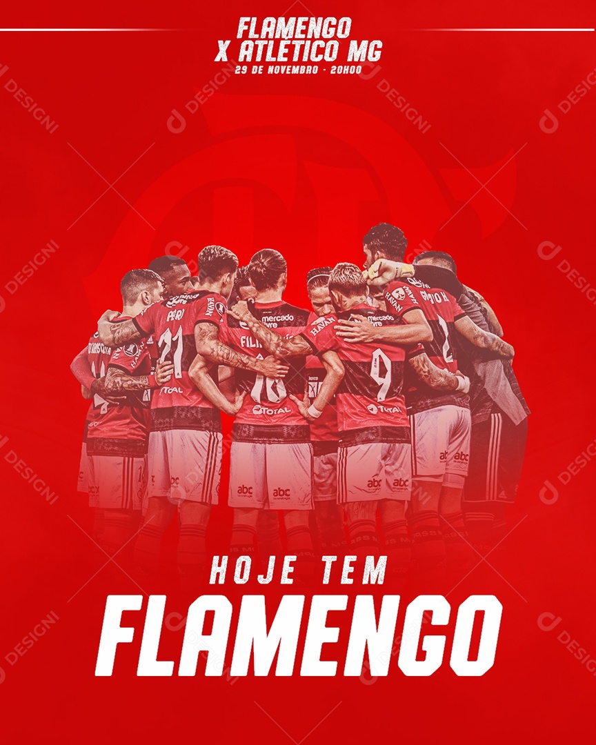 Social Media Flyer Futebol Flamengo X Atlético Mineiro Hoje Tem Flamengo PSD Editável