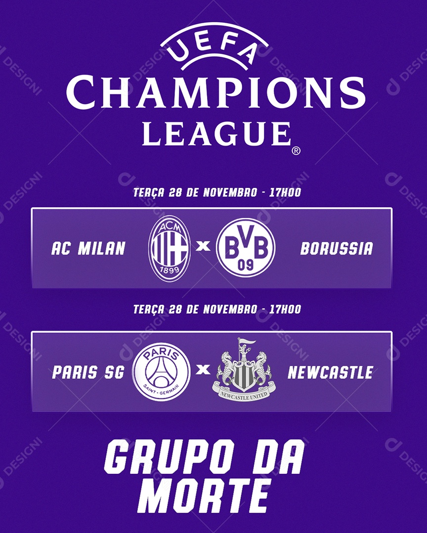 Social Media Flyer Futebol UEFA Champions League Grupo Da Morte PSD Editável